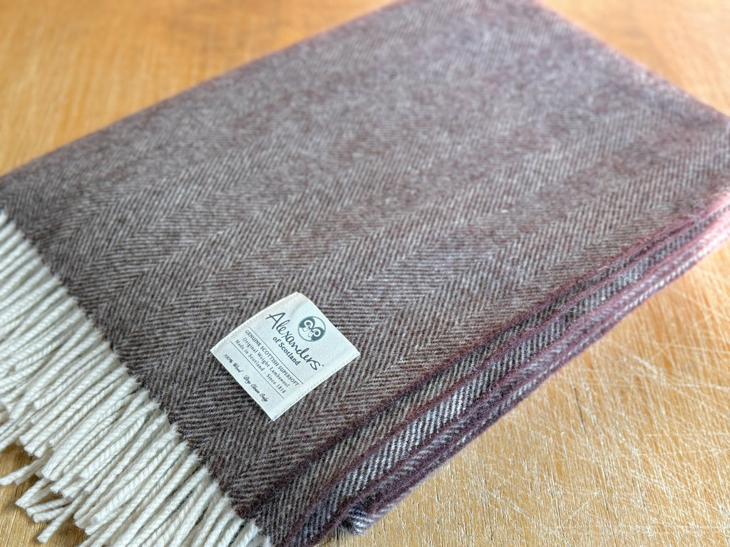 Traditional Weight Lambswool Blanket - Chocolate Spice Herringbone