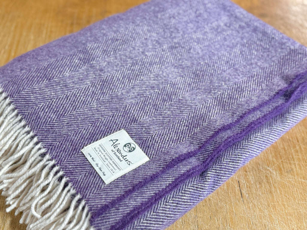 Traditional Weight Lambswool Blanket - Iris Herringbone