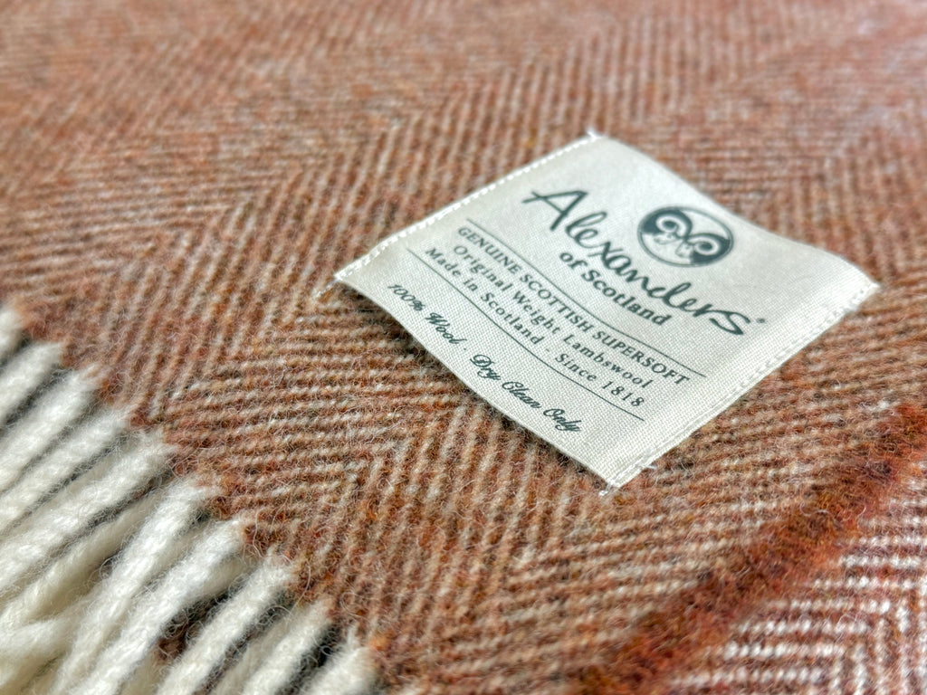 Traditional Weight Lambswool Blanket - Rust Herringbone