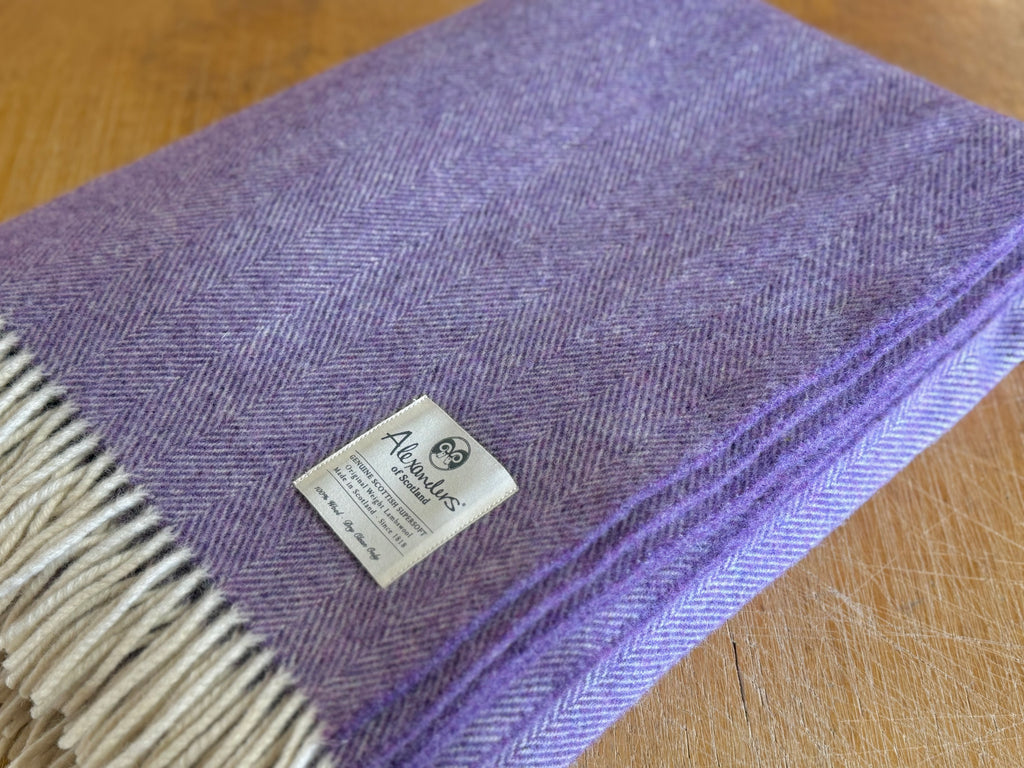 Traditional Weight Lambswool Blanket - Heather Herringbone