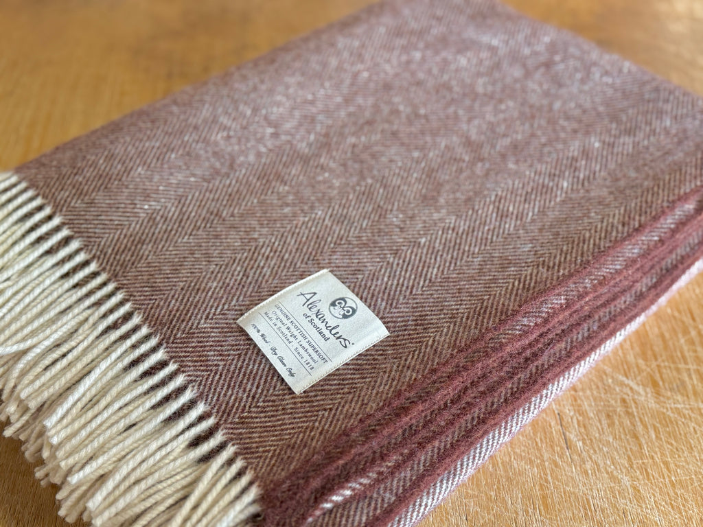 Traditional Weight Lambswool Blanket - Cocoa Bean Herringbone