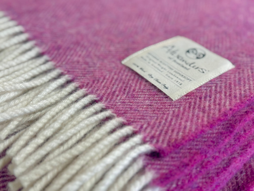 Traditional Weight Lambswool Blanket - Amaranth Mix Herringbone