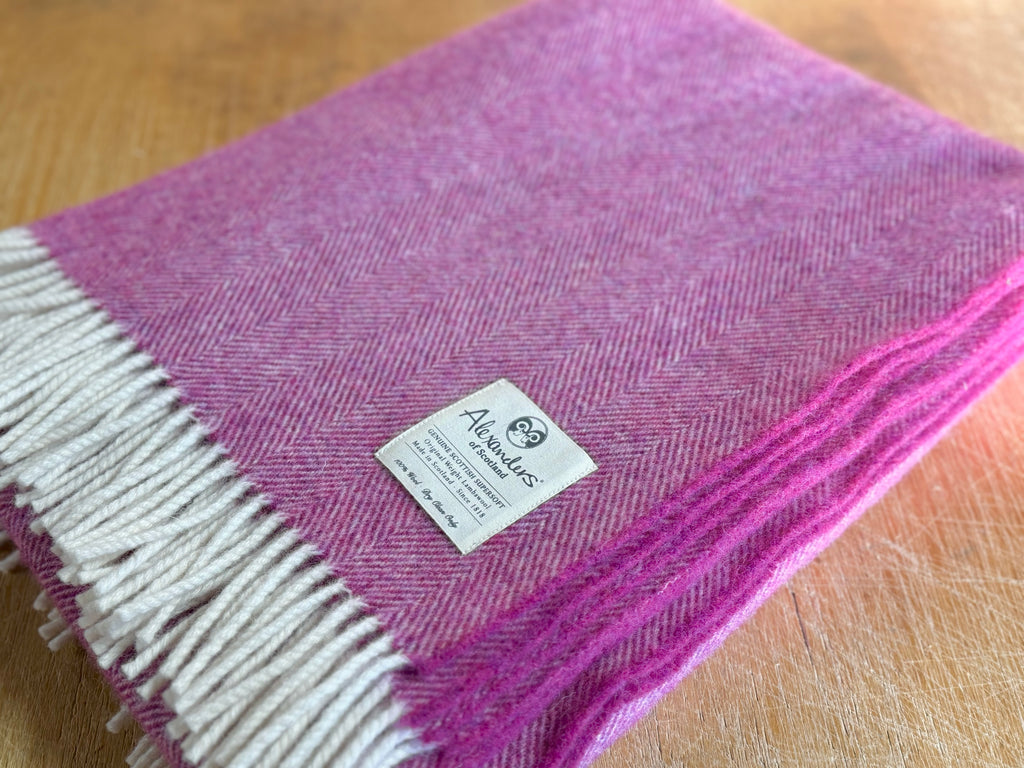 Traditional Weight Lambswool Blanket - Amaranth Mix Herringbone