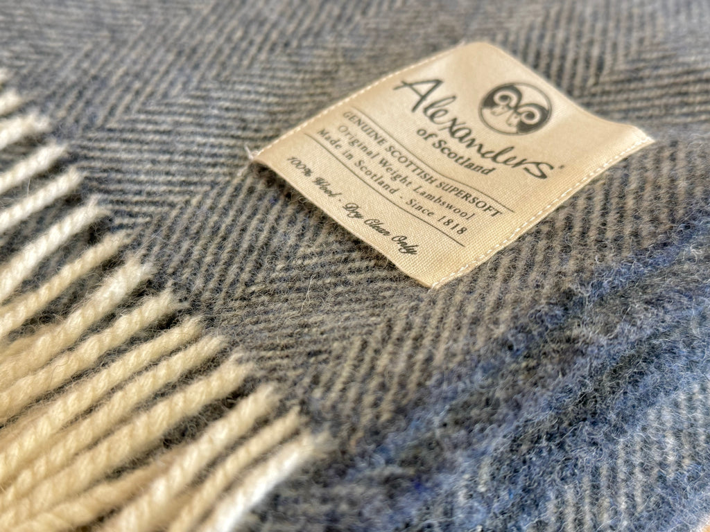 Traditional Weight Lambswool Blanket - Moonshadow Herringbone