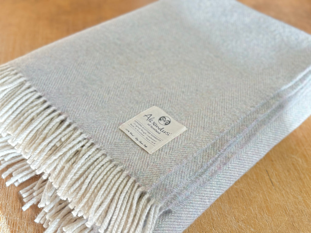 Traditional Weight Lambswool Blanket - Ugie Pearl Herringbone