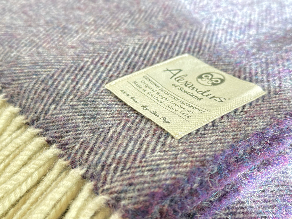 Traditional Weight Lambswool Blanket - Blueberry Herringbone