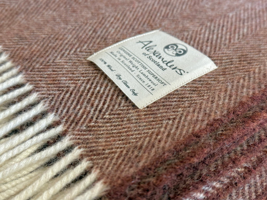 Traditional Weight Lambswool Blanket - Cocoa Bean Herringbone