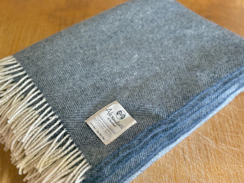 Traditional Weight Lambswool Blanket - Moonshadow Herringbone