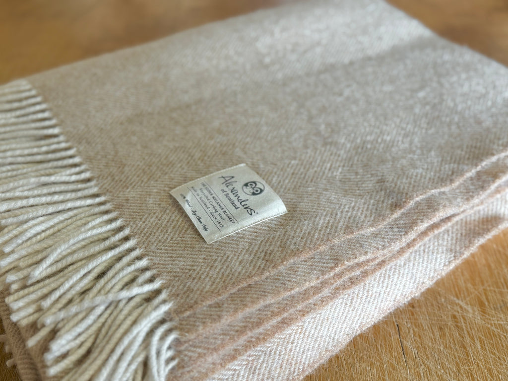 Traditional Weight Woollen Blanket - SM Light Brown Herringbone