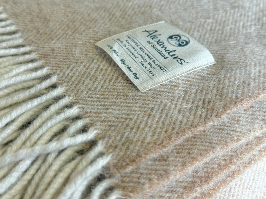Traditional Weight Woollen Blanket - SM Light Brown Herringbone