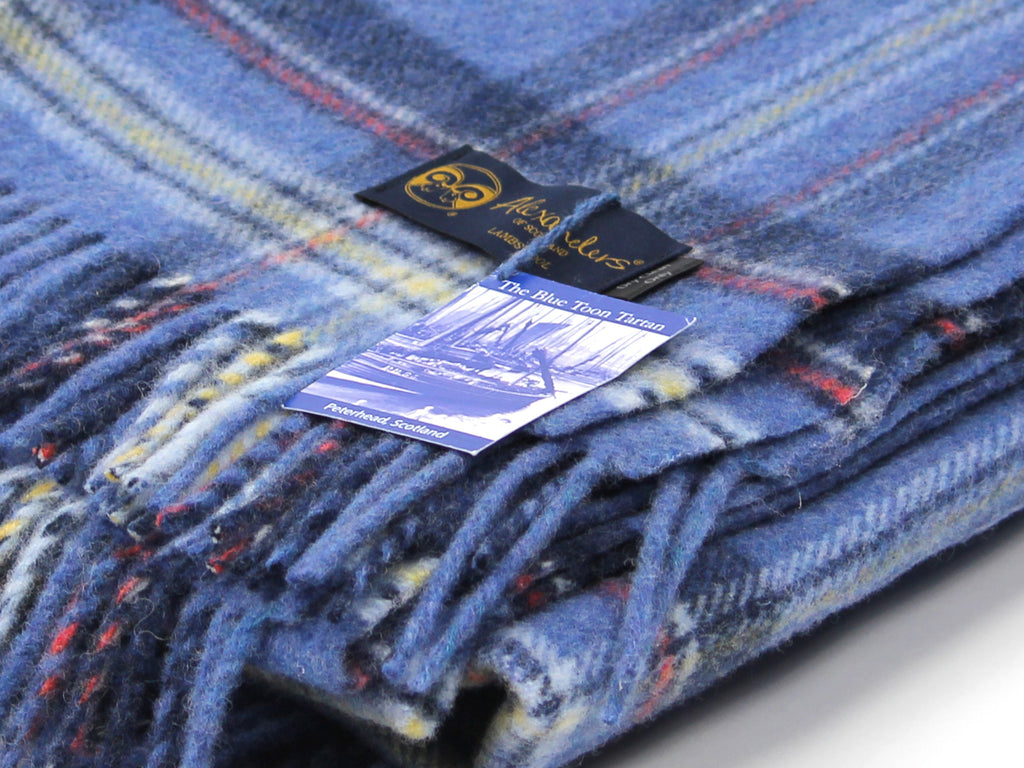 Traditional Weight Lambswool Blanket - Blue Toon Tartan