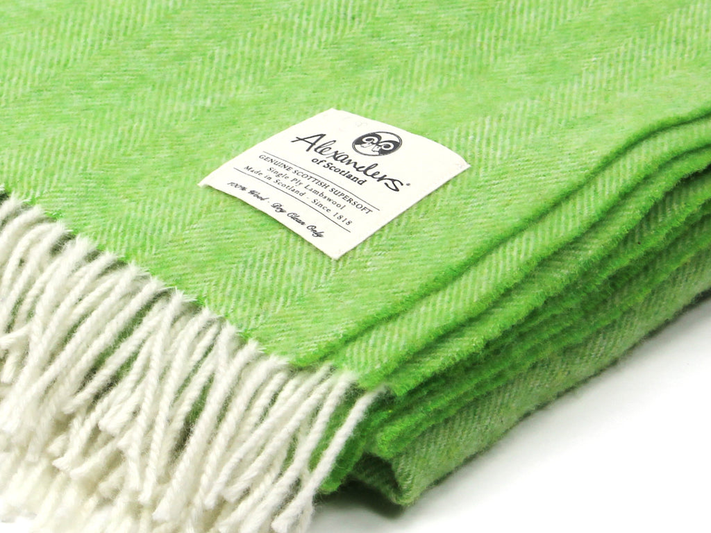 Lambswool Herringbone Blanket - Garden Leaf