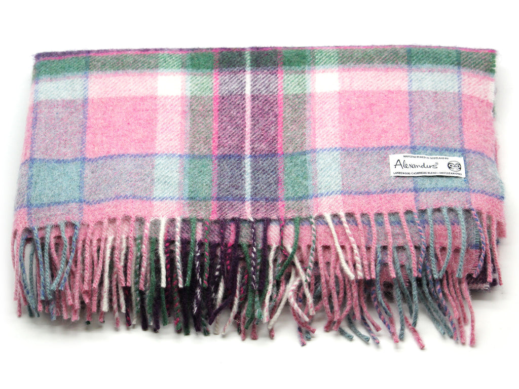 Lambswool/Cashmere Blend Throw - Pink Plaid