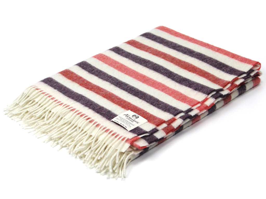 Striped Lambswool Herringbone Blanket - Red/Purple/Pink