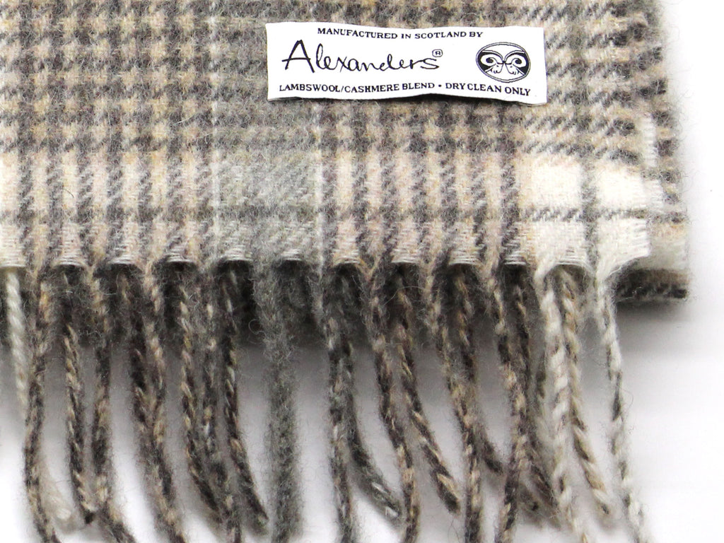 Lambswool/Cashmere Blend Scarf - Beige Plaid