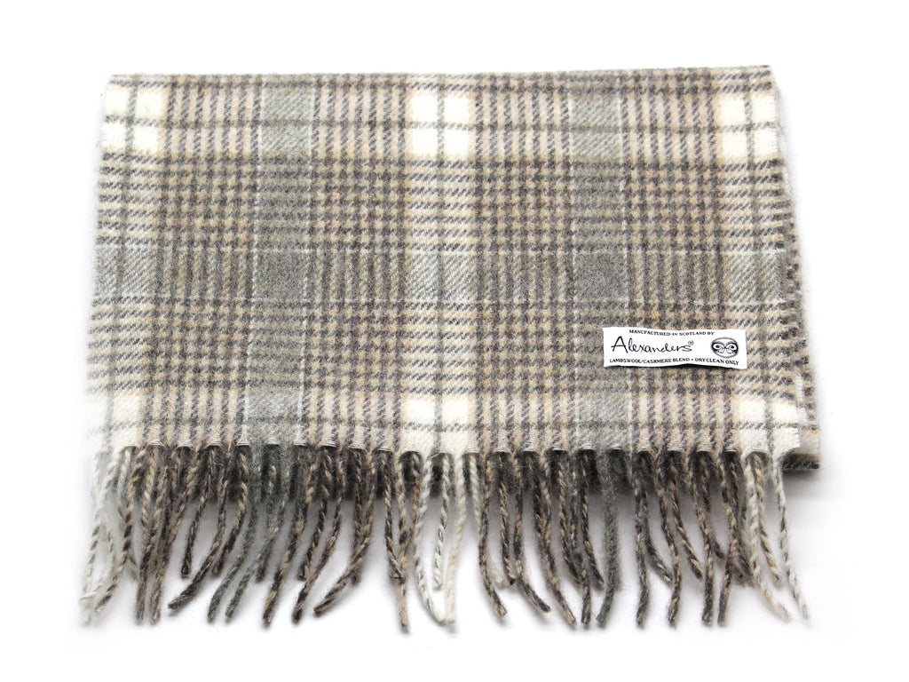 Lambswool/Cashmere Blend Scarf - Beige Plaid