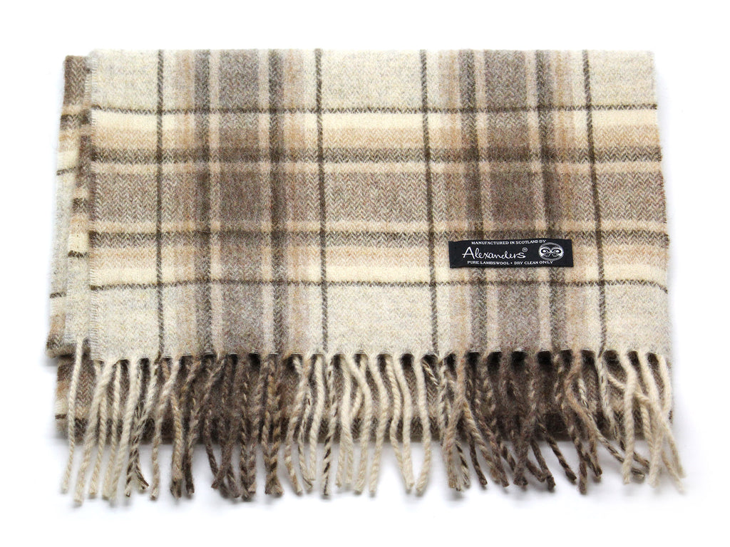 Beige Plaid Lambswool Scarf