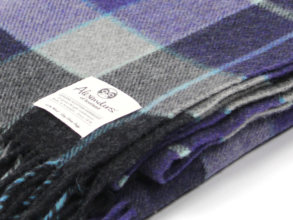 Traditional Weight Lambswool Blanket - Violet Plaid